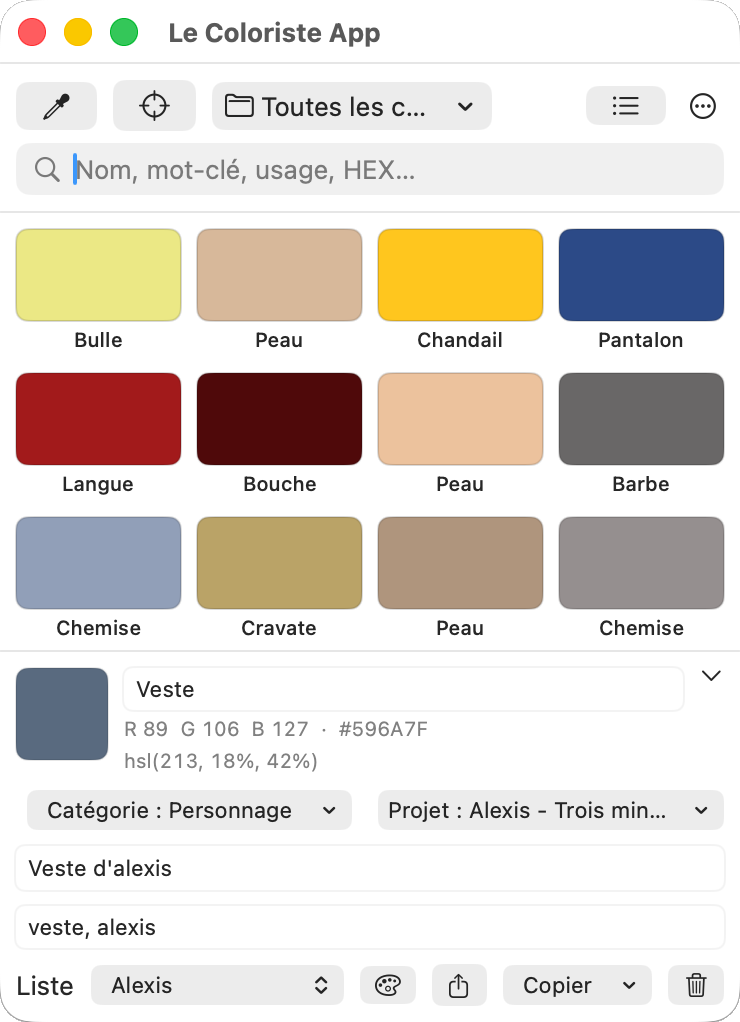 Aperçu en direct — RGB et HEX sous le curseur